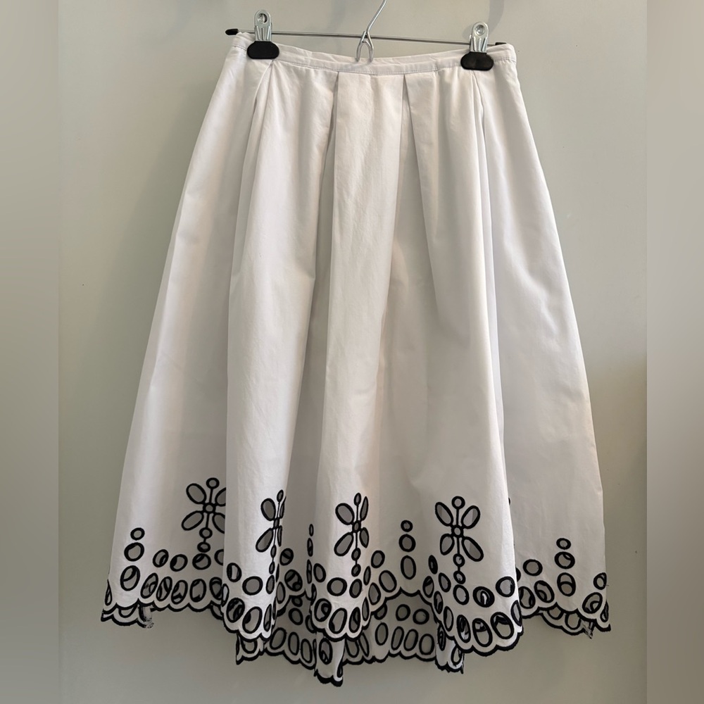 Anthropologie Moulinette Soeurs Women’s White and Black Eyelet Midi Skirt US 4